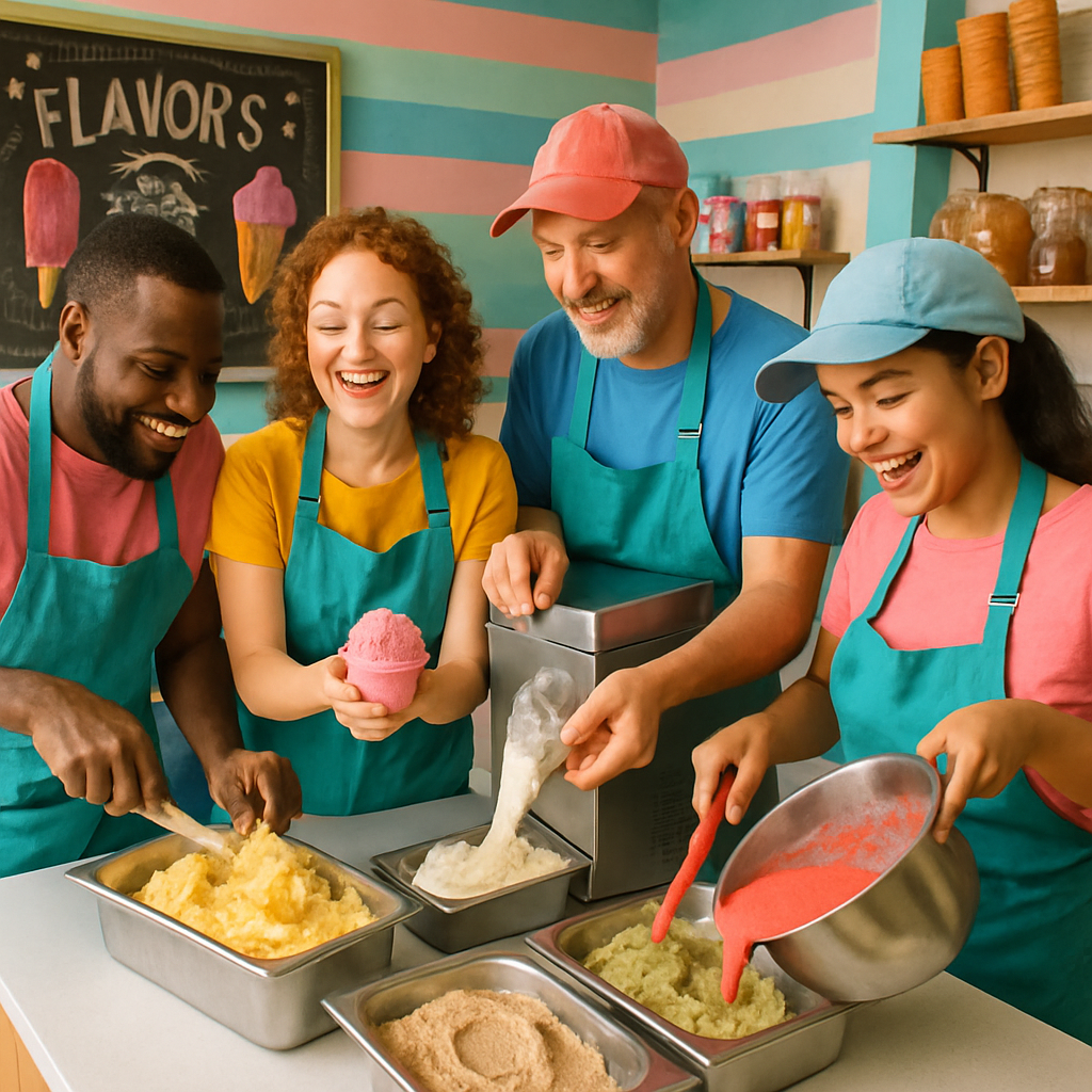 Equipe de produção de sorvetes